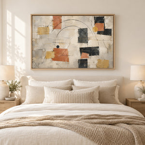 Terracotta and Black Geometric Abstract Wall Art styled in a room