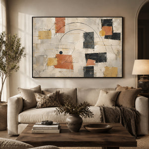 Terracotta and Black Geometric Abstract Wall Art styled in a room