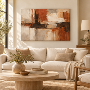 Terracotta and Cream Abstract Wall Art in a styled room