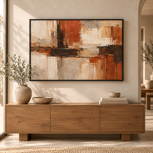 Terracotta and Cream Abstract Wall Art in a styled room