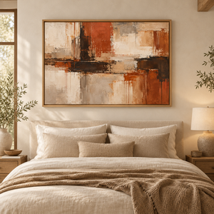 Terracotta and Cream Abstract Wall Art in a styled room