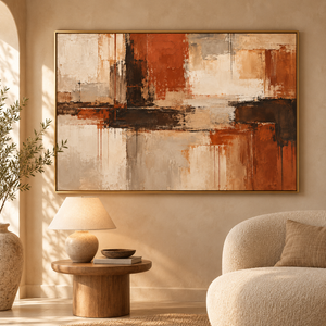 Terracotta and Cream Abstract Wall Art in a styled room