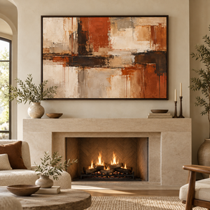 Terracotta and Cream Abstract Wall Art in a styled room