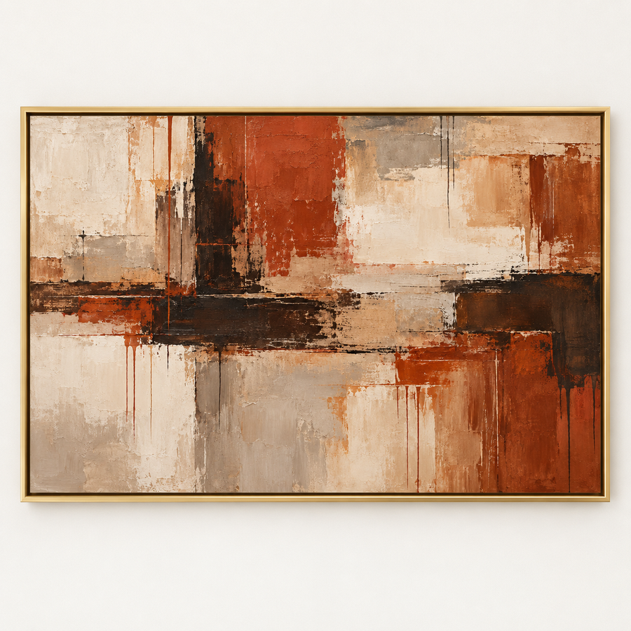 Terracotta and Cream Abstract Wall Art in a styled room