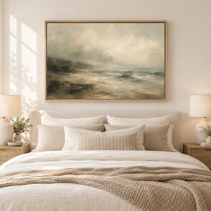 Twilight Shoreline Seascape Art Print styled in a living space