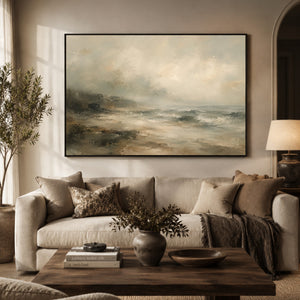 Twilight Shoreline Seascape Art Print styled in a living space