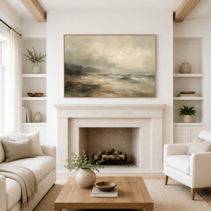 Twilight Shoreline Seascape Art Print styled in a living space
