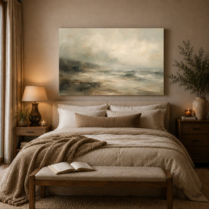 Twilight Shoreline Seascape Art Print styled in a living space