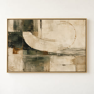 Wabi Sabi Enso Earth Tone Abstract Wall Art in a gold floating frame
