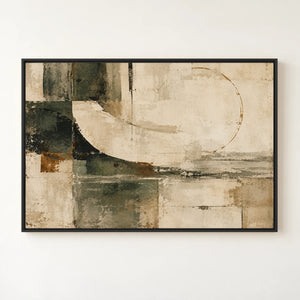 Wabi Sabi Enso Earth Tone Abstract Wall Art in a black floating frame