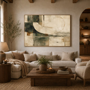 Wabi Sabi Enso Earth Tone Abstract Wall Art styled in a room