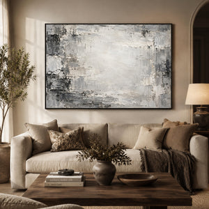 Weathered Gray Plaster Abstract Wall Art styled in a living space