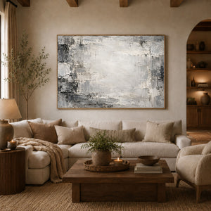 Weathered Gray Plaster Abstract Wall Art styled in a living space