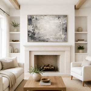 Weathered Gray Plaster Abstract Wall Art styled in a living space