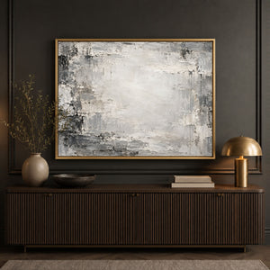 Weathered Gray Plaster Abstract Wall Art styled in a living space