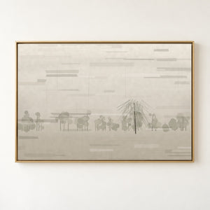 Willow in Fog Minimalist Landscape Wall Art in a floating frame