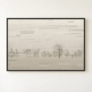 Willow in Fog Minimalist Landscape Wall Art in a floating frame