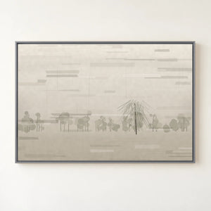 Willow in Fog Minimalist Landscape Wall Art in a floating frame