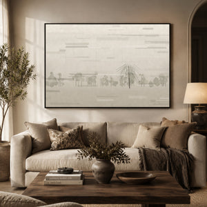 Willow in Fog Minimalist Landscape Wall Art styled in a living space